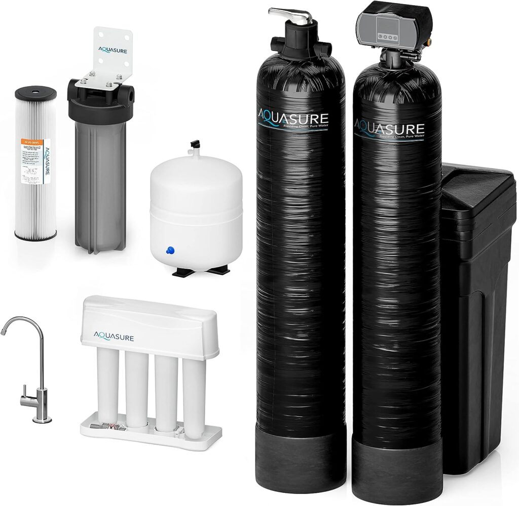 Aquasure Signature Series 48,000 Grains Complete Whole House Water Treatment System with Digital Metered Control Water Softener, Conditioner and 75 GPD RO Reverse Osmosis Filtration for 3-4 bathrooms