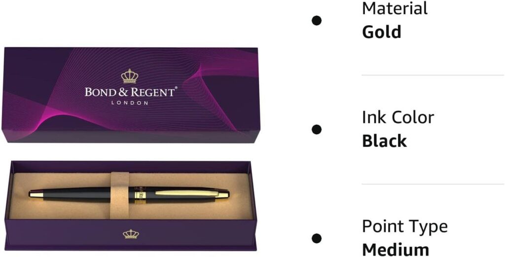 Bond  Regent Rollerball Pen - Certified Luxury Grade | 24 Karat Gold  Gloss Black | Nice Gift Pens for Men and Women