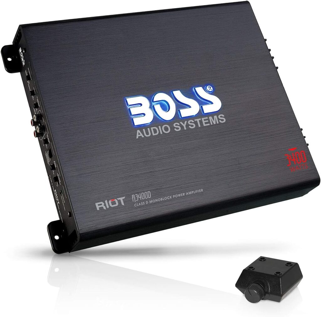 Best Class D Car Amplifiers - BOSS Audio Systems R3400D Class D Car Amplifier - 3400 High Output, 1 Ohm Stable, Digital, Monoblock, Mosfet Power Supply, Great for Subwoofers