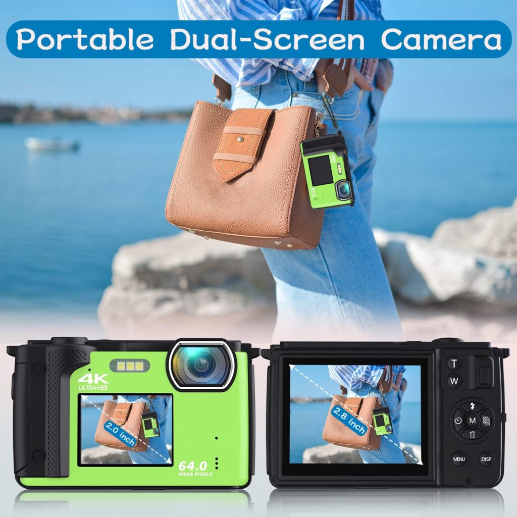 Digital Camera for Photography NIKICAM 4K 64MP Vlogging Camera for YouTube with 32GB SD Card, Selfie Dual Screens Point and Shoot Camera with WiFi, 16X Zoom Compact Camera for Beginners-Green2