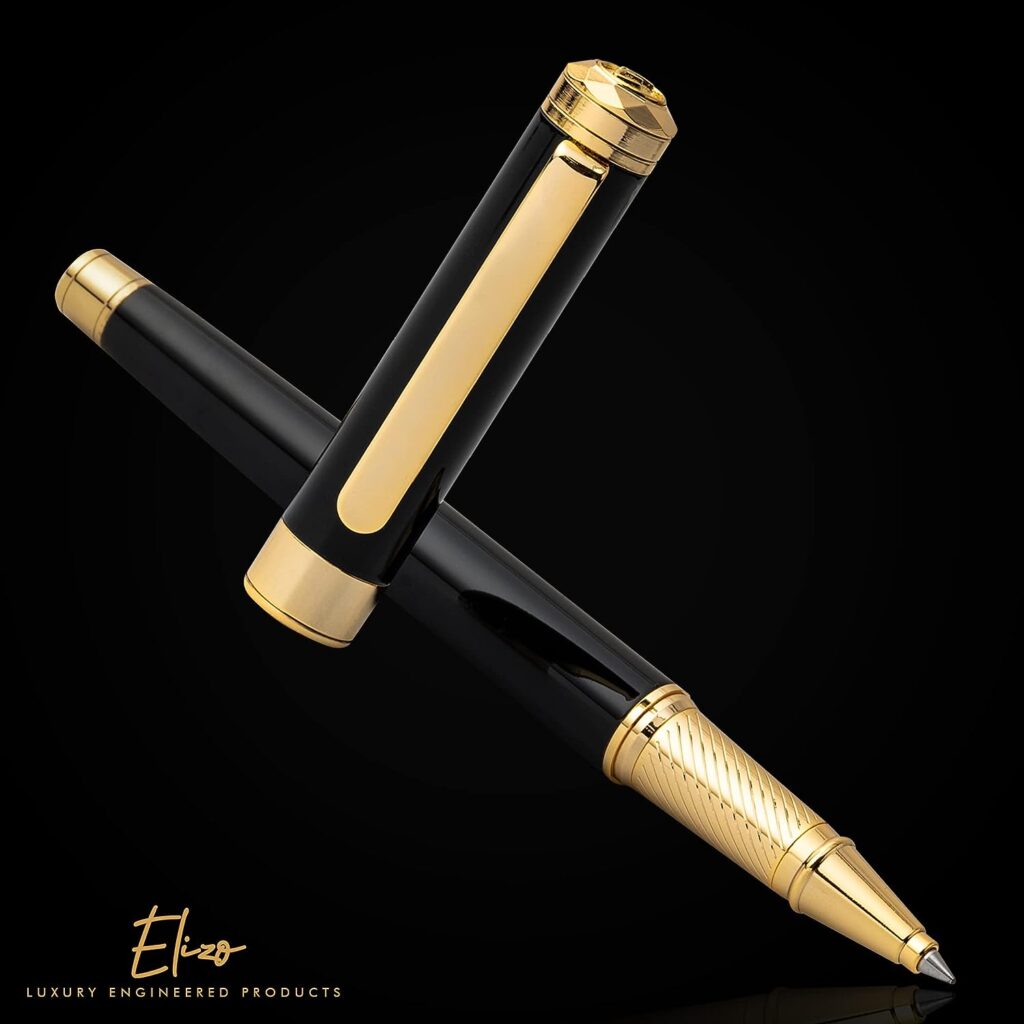 Elizo Luxury Pen Fancy Pens Real 24K Gold Plated Trim Leather Pen Case Nice Pen Gift Set Rollerball Schmidt Ink Refill Cool Pens Best Pens Cute Pens EDC Pen Executive Smooth Writing Pens for Men Women