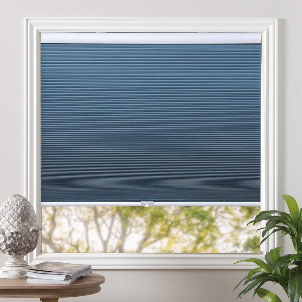 Grandekor Blackout Window Blinds and Shdes Cordless Cellular Shades, Ocean Blue-White, 34x64 inch