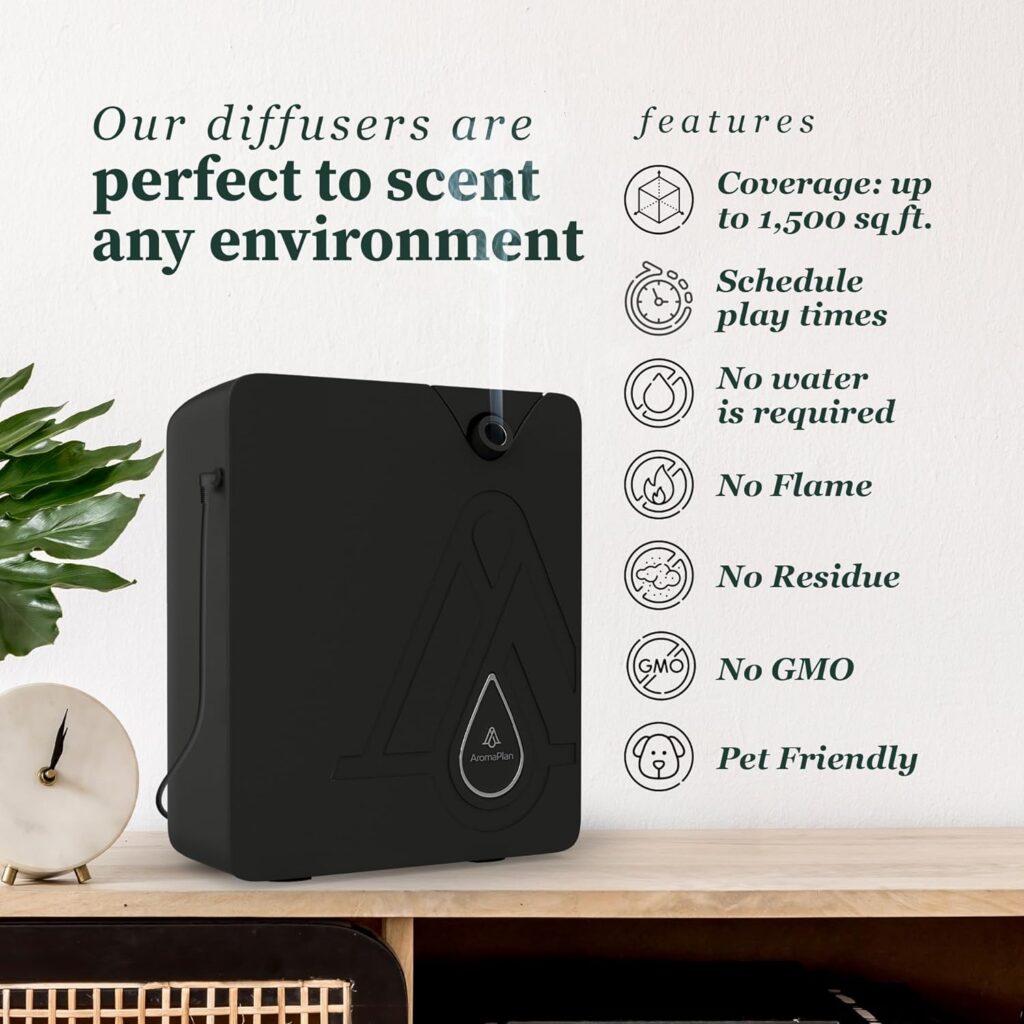AromaPlan 2024 Upgraded Bluetooth Smart Scent Air Machine for Home, Hotel, Spa, Office– Smart Cold Air Technology, Hotel Collection Diffuser, Waterless Whole House Scent Diffuser, Black