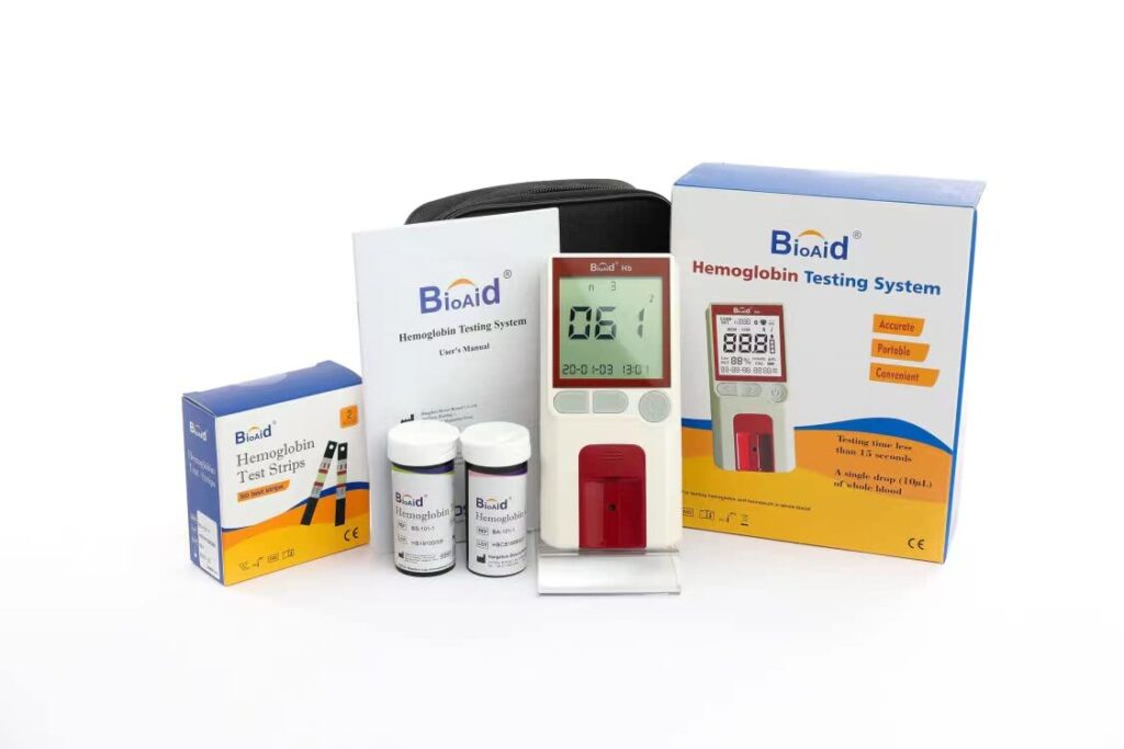 Bioaid Hemoglobin Test Meter kit with 50pcs strips,50 lancets and 50 capillary tubes