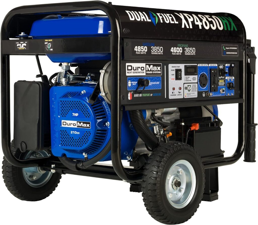 DuroMax XP13000HXT 13,000-Watt 500cc Tri Fuel Gas Propane Natural Gas Portable Generator with CO Alert, Black/Blue