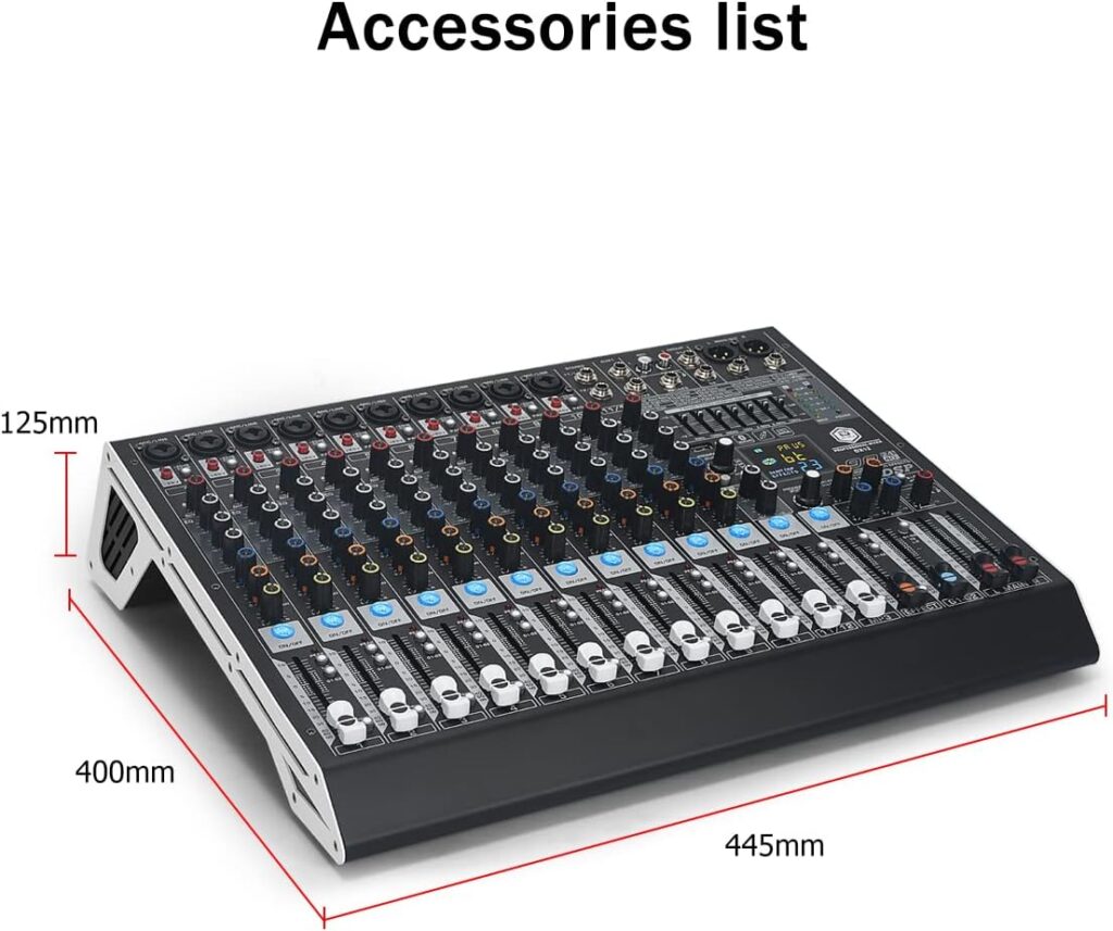INMix DX12 Professional DJ Audio Mixer 12 Channel with 99 DSP Effects,7-band EQ,Independent 48V Phantom PowerMute Button,Bluetooth Function,USB Interface Recording For Studio  Stage
