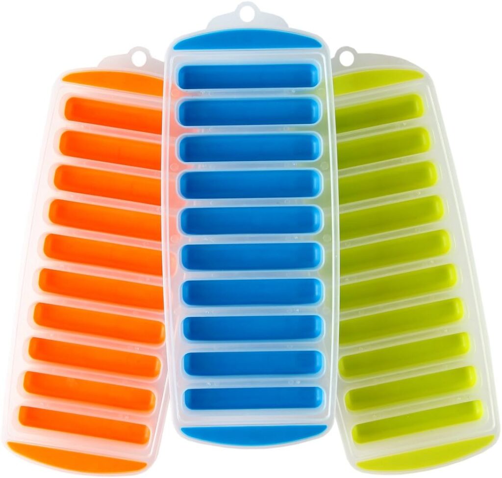 Ice Stick Try - Lilys Home Silicone Narrow Ice Stick Cube Trays with Easy Push and Pop Out Material, Ideal for Sports and Water Bottles, Assorted Bright Colors (11 x 4 1/2 x 1, Set of 3)