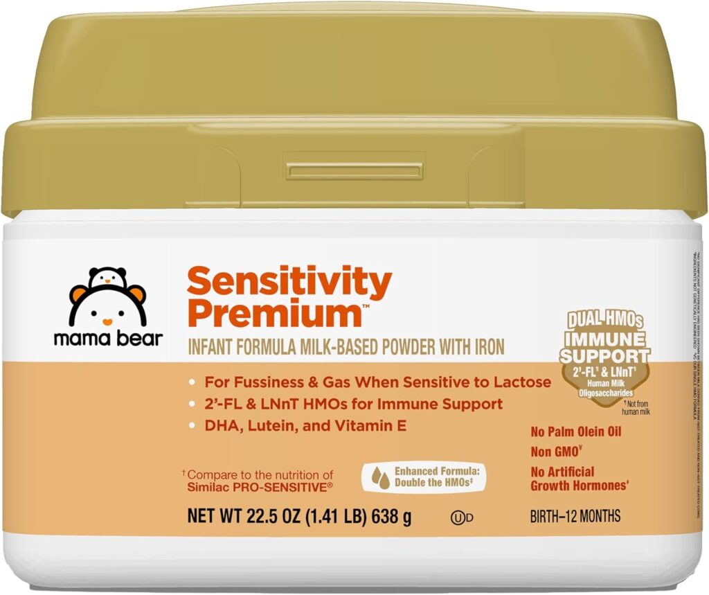 Amazon Brand - Mama Bear Sensitivity Baby Formula Powder with Iron, Reduced Lactose, Non-GMO, 2-FL HMO for Immune Support, 1.4 Pound (Pack of 1)