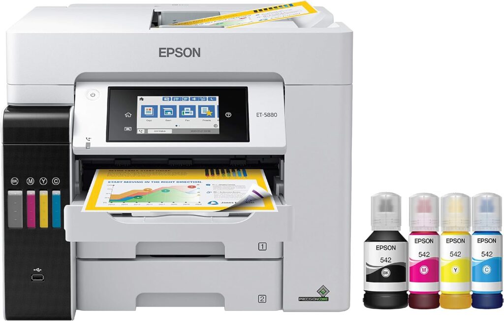 Amazon.com : Epson EcoTank Pro ET-5880 Wireless Color All-in-One Supertank Printer with Scanner, Copier, Fax, Ethernet and PCL/Postscript, White : Office Products