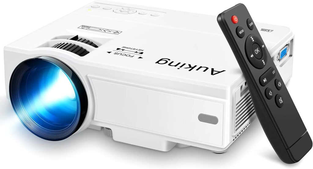 Best Home Projector Under 300 - AuKing Projector, 2023 Upgraded Mini Projector, Full HD 1080P Home Theater Video Projector, Compatible with HDMI/USB/VGA/AV/Smartphone/TV Box/Laptop
