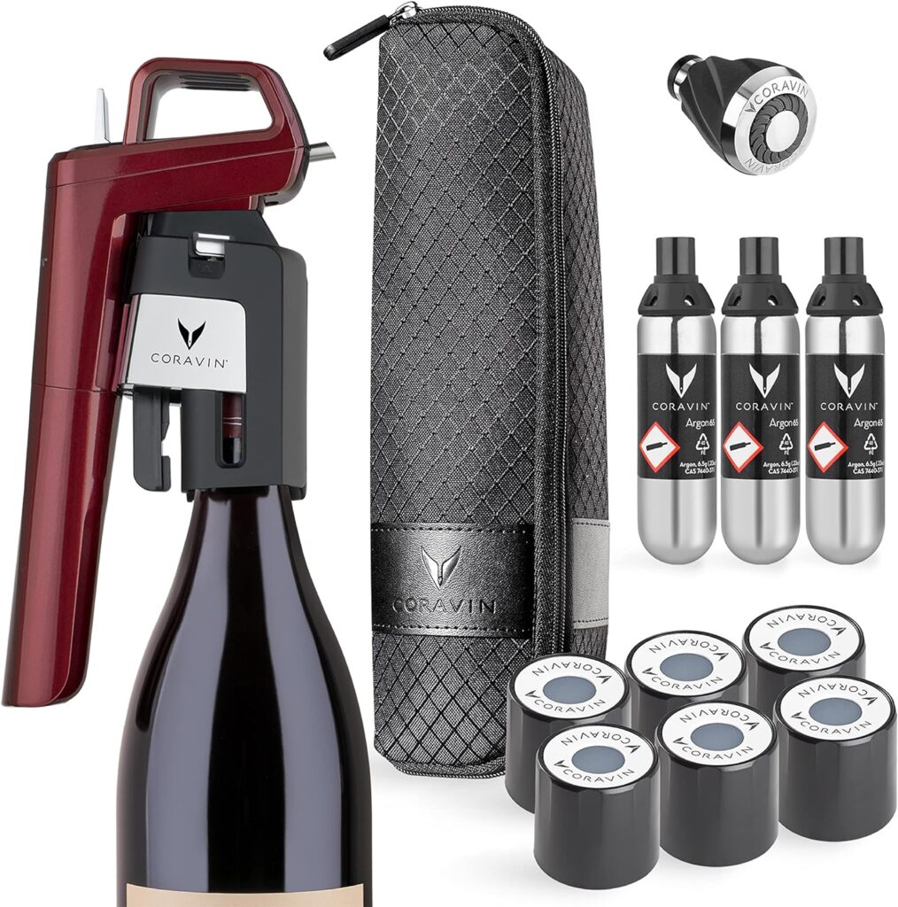Coravin Timeless Six Plus Wine Preservation System - By-the-Glass Wine Saver - Wine Aerator, 3 Pure Argon Capsules, 6 Screw Caps, Clearing Needle  Carry Case - Silver