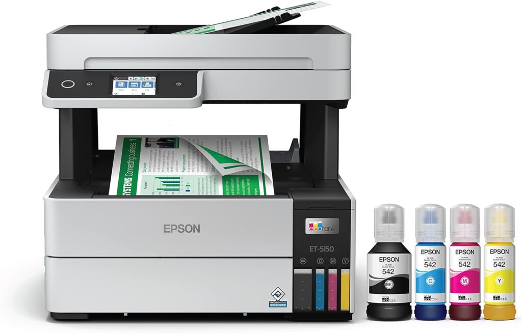Epson Ecotank Model Comparison - Epson EcoTank Pro ET-5150 Wireless Color All-in-One Supertank Printer with Scanner, Copier, Plus Auto Document Feeder, Large, White