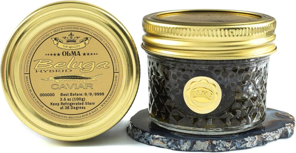 Best Caviar in the World - OVERNIGHT SHIPPING - OLMA Beluga Hybrid Sturgeon Black Caviar from Italy - Rated Top Caviar in the World - 3.5 oz / 100 g