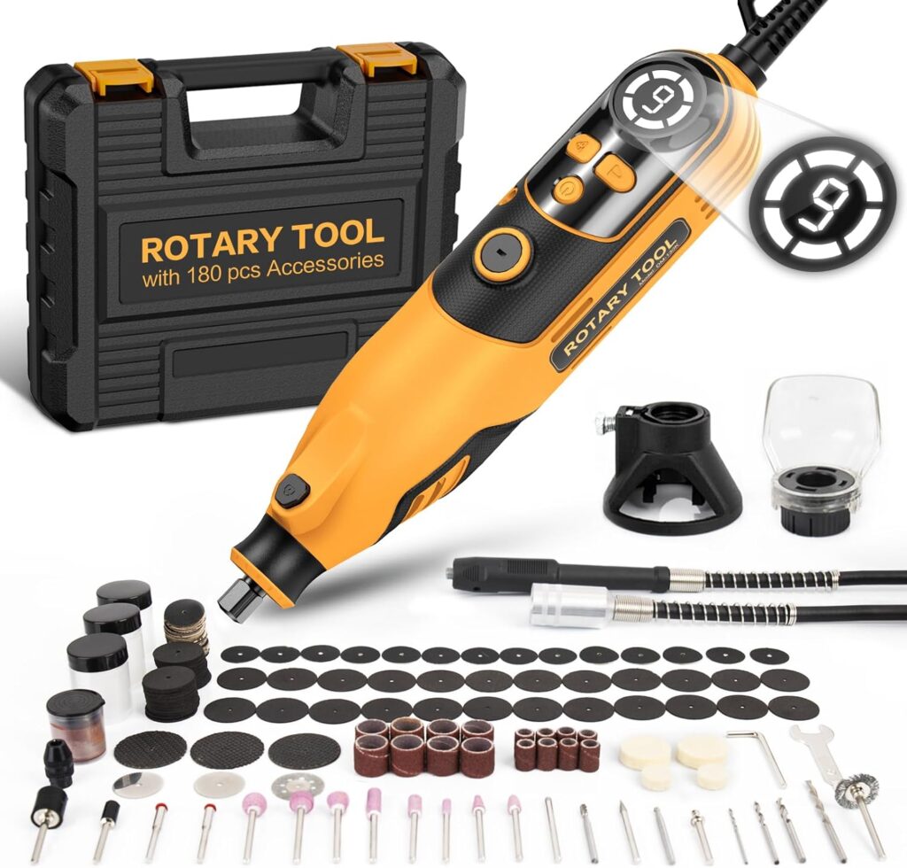 Rotary Tool, Handstar Rotary Tool Kit, 6 Variable Speed Electric Drill Set, Large LED Screen Display, 10000-35000 RPM with Flex Shaft and Carrying Case, for Grinding Carving Polishing etc