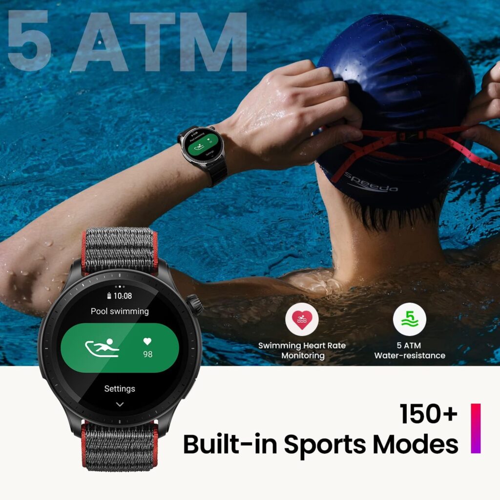 Amazfit GTR 4 Smart Watch for Men Android iPhone, Dual-Band GPS, Alexa Built-in, Bluetooth Calls, 150+ Sports Modes, 14-Day Battery Life, Heart Rate Blood Oxygen Monitor, 1.43”AMOLED Display,Black