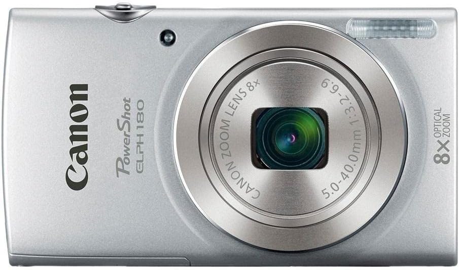 Canon PowerShot ELPH 180 Digital Camera w/Image Stabilization and Smart AUTO Mode (Silver), 0.90in. x 3.70in. x 2.10in. - 1093C001